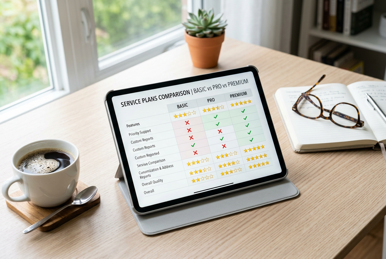 A tablet showing a comparison table of different digital casino platforms