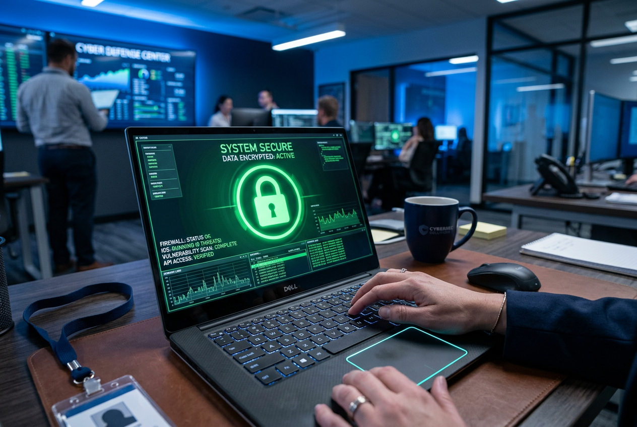 Security padlock icon on a laptop screen representing safety